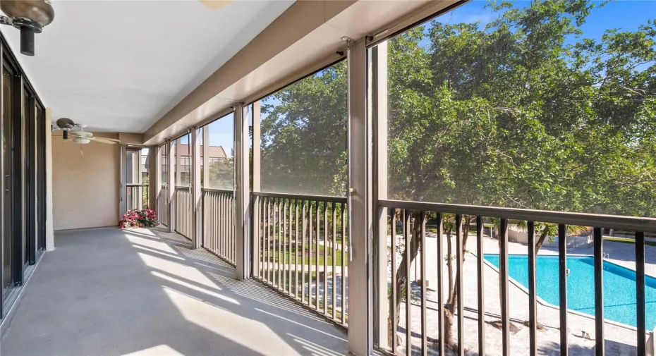 view of pool from all bedrooms and living room