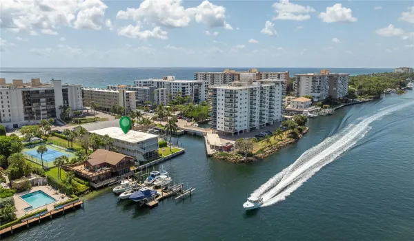 Intracoastal waterways of Hillsboro Beach with property at left. South POV.